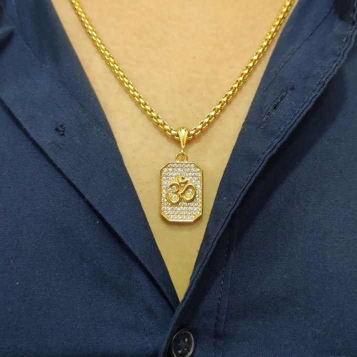 Gold Plated Om Diamond Pendant with Chain – Spiritual & Elegant | NISHU Superstores