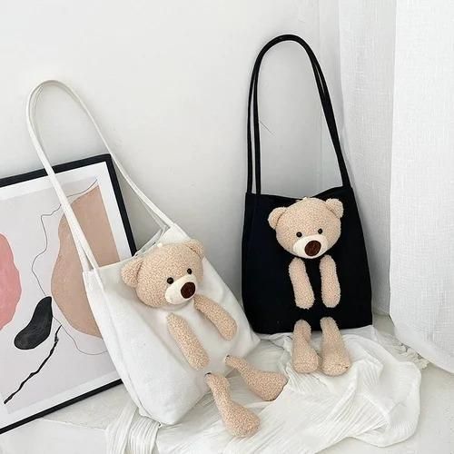 Cute Kawaii Shoulder Tote Handbag with Teddy Bear – Stylish Casual Bag for Women & Girls | NISHU Superstores