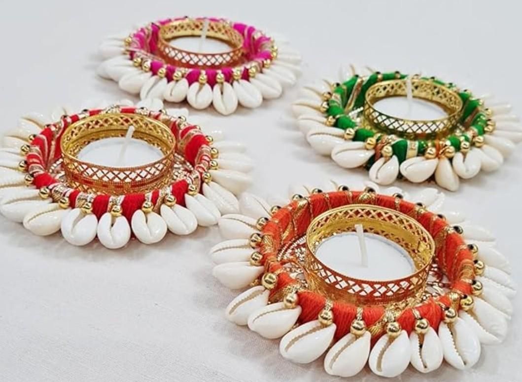 Cowrie Shell Design Tealight Holder (Pack of 2) – Decorative Candle Holder | NISHU Superstores