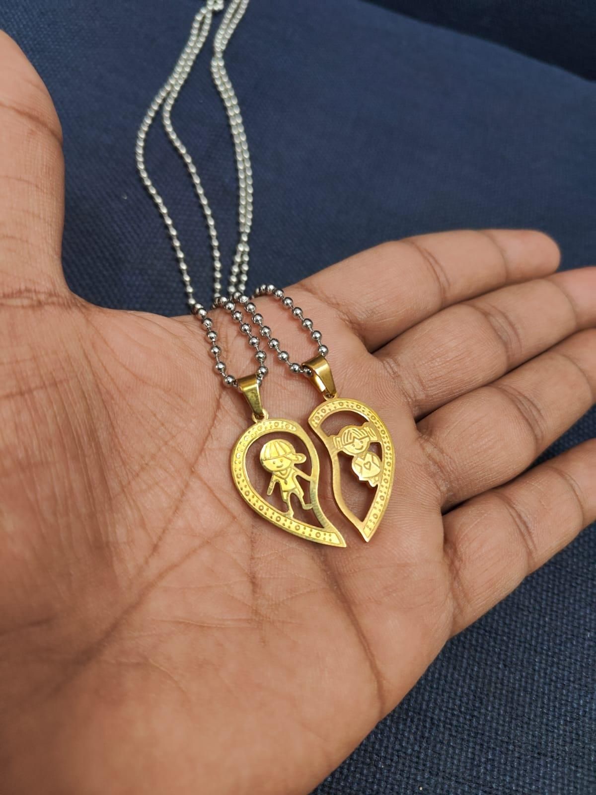 Stainless Steel Heart Shape Couple Locket – Boy & Girl Pendant with Chain | NISHU Superstores