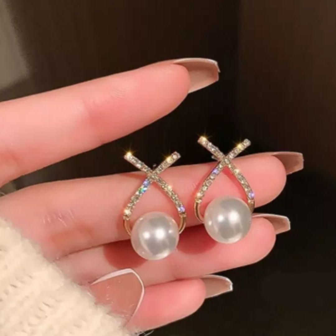 Korean Studded Cross Pearl Stud Earrings – Elegant & Trendy Design | NISHU Superstores