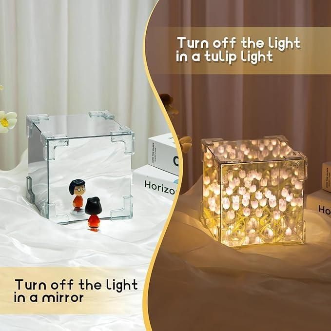 Tulip Cube Mirror Lamp – 3D Illusion LED Night Light | NISHU Superstores