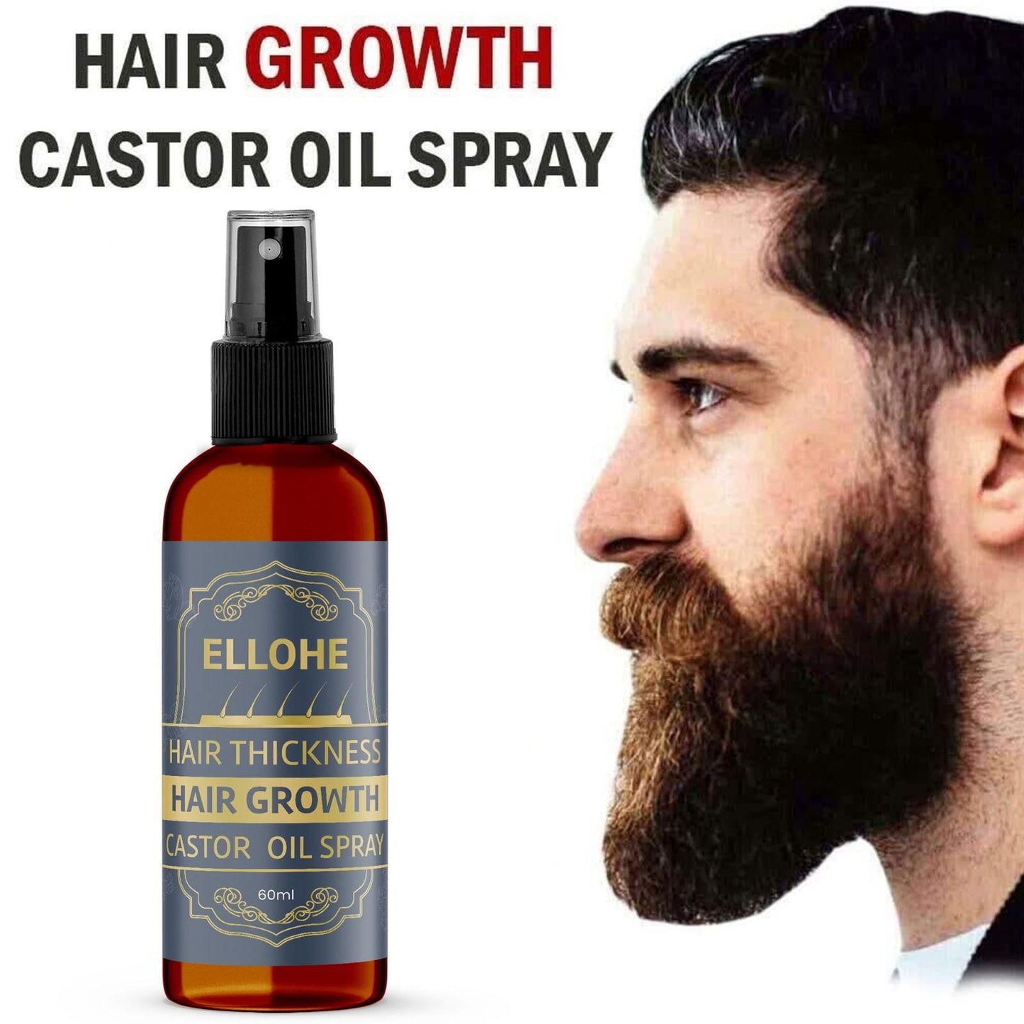 ELLOHE Hair Growth Castor Oil Spray – 120ml Pack of 2 for Hair Thickness & Regrowth | NISHU Superstores