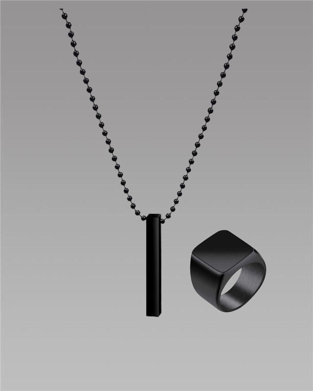 Saizen Black Vertical Bar Pendant with Ring | Men’s Jewelry | NISHU Superstores