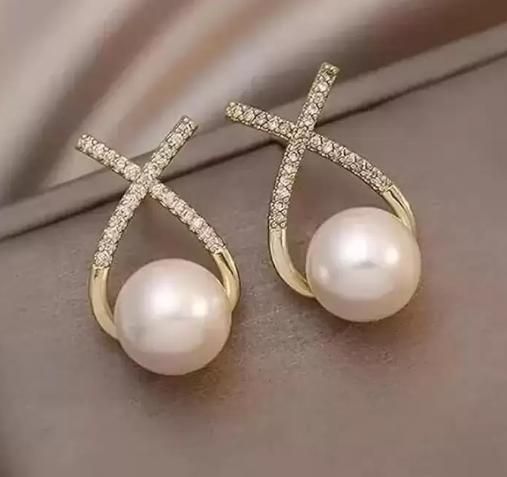 Korean Studded Cross Pearl Stud Earrings – Elegant & Trendy Design | NISHU Superstores