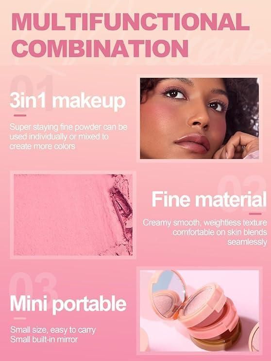 3-in-1 Face Blusher & Highlighter – Mini Compact Travel-Friendly Palette | NISHU Superstores