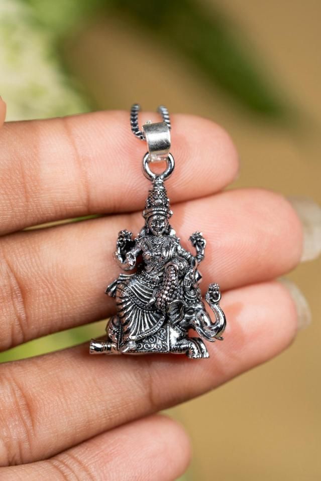 Laxmi on Mataji Oxidized Pendant with Chain – Spiritual & Traditional Jewelry | NISHU Superstores