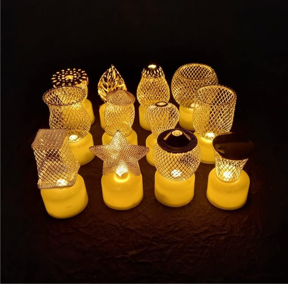 Golden Net LED Tealight Candle Lanterns – Star Design (6 pcs) | NISHU Superstores