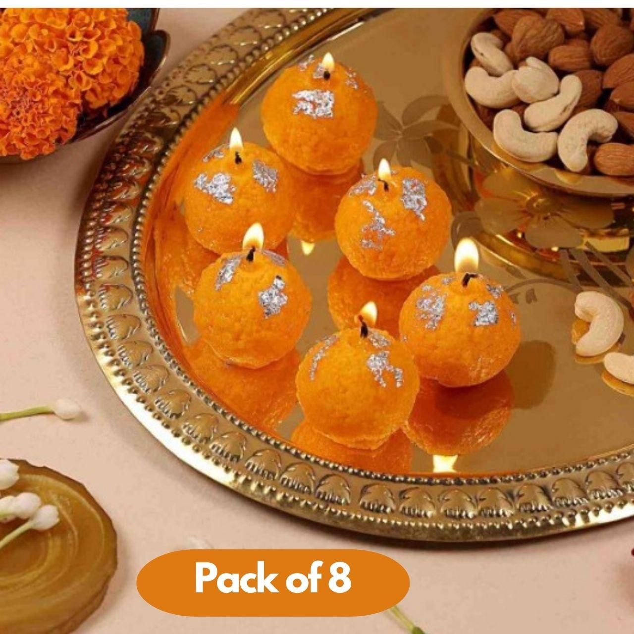 Laddu Shape Candle – Pack of 8 Decorative Festive Candles | NISHU Superstores