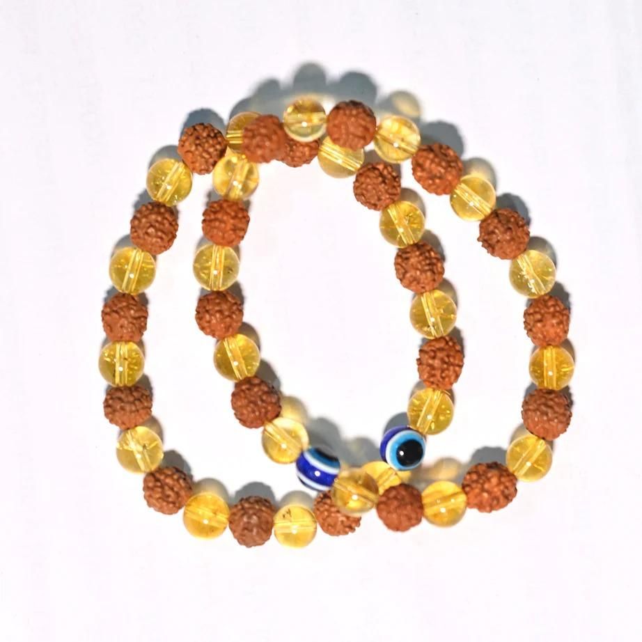 Rudraksha Citrine Crystal Bracelet – Pack of 2 Spiritual Healing Jewelry | NISHU Superstores