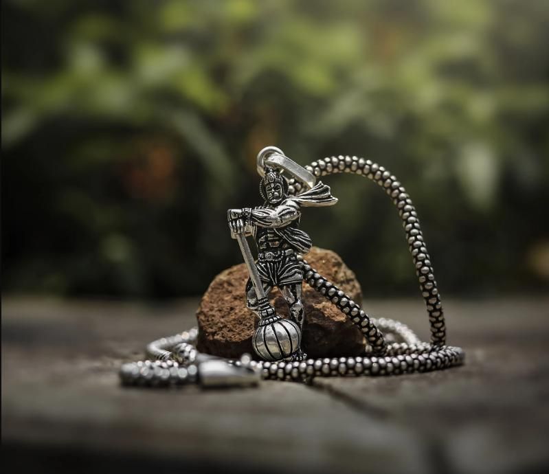 Hanumanji with Gada Silver Pendant Chain | NISHU Superstores