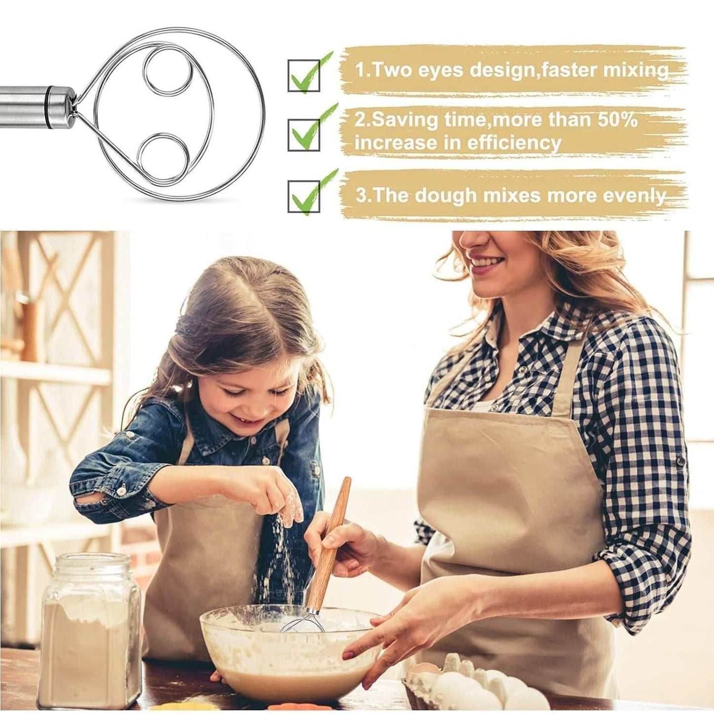 Stainless Steel Danish Dough Whisk (Pack of 2) – Bread Mixer Tool, Dishwasher Safe | NISHU Superstores