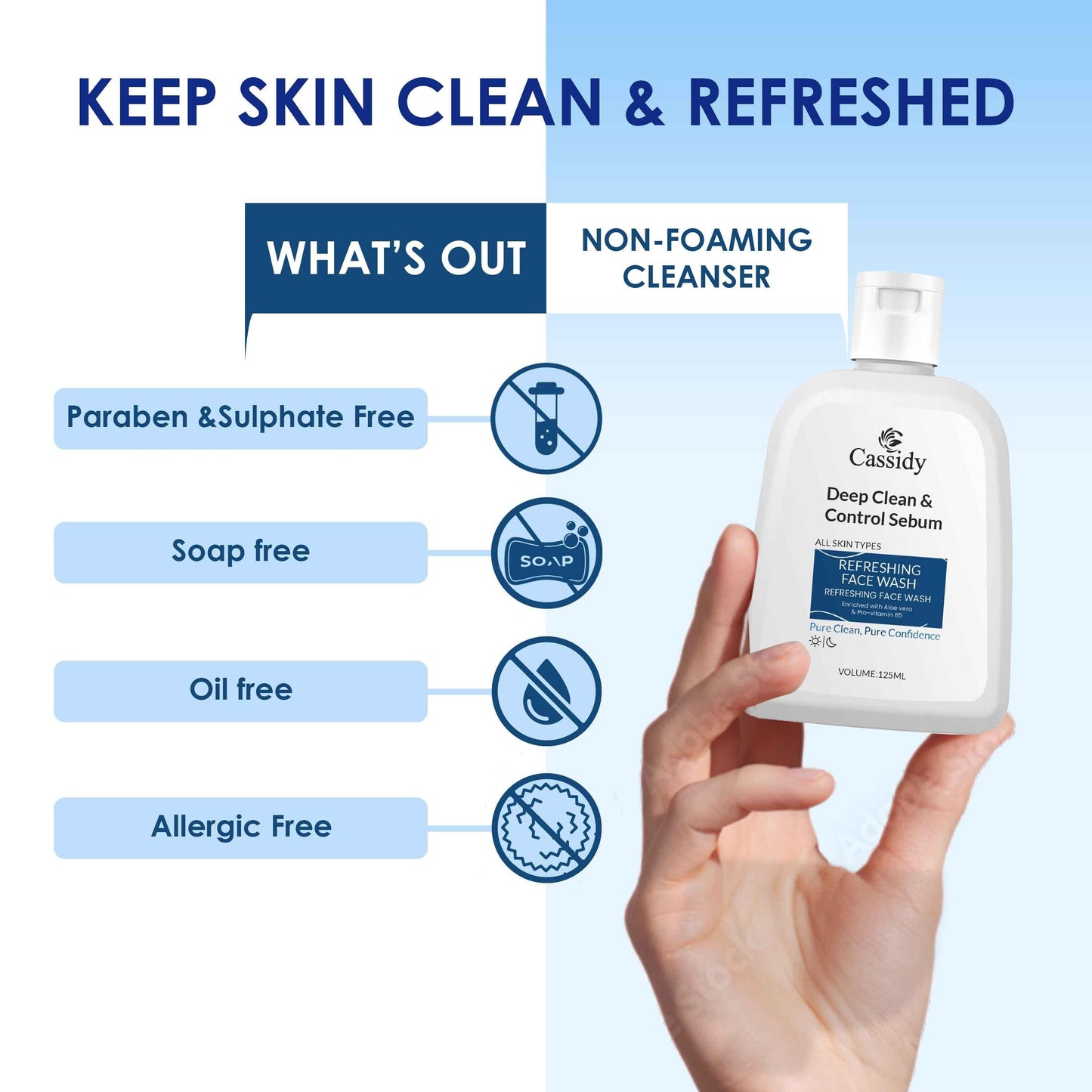 CASSIDY Deep Clean & Control Sebum Facewash 125ml – Oil Control & Refreshing Clean | NISHU Superstores