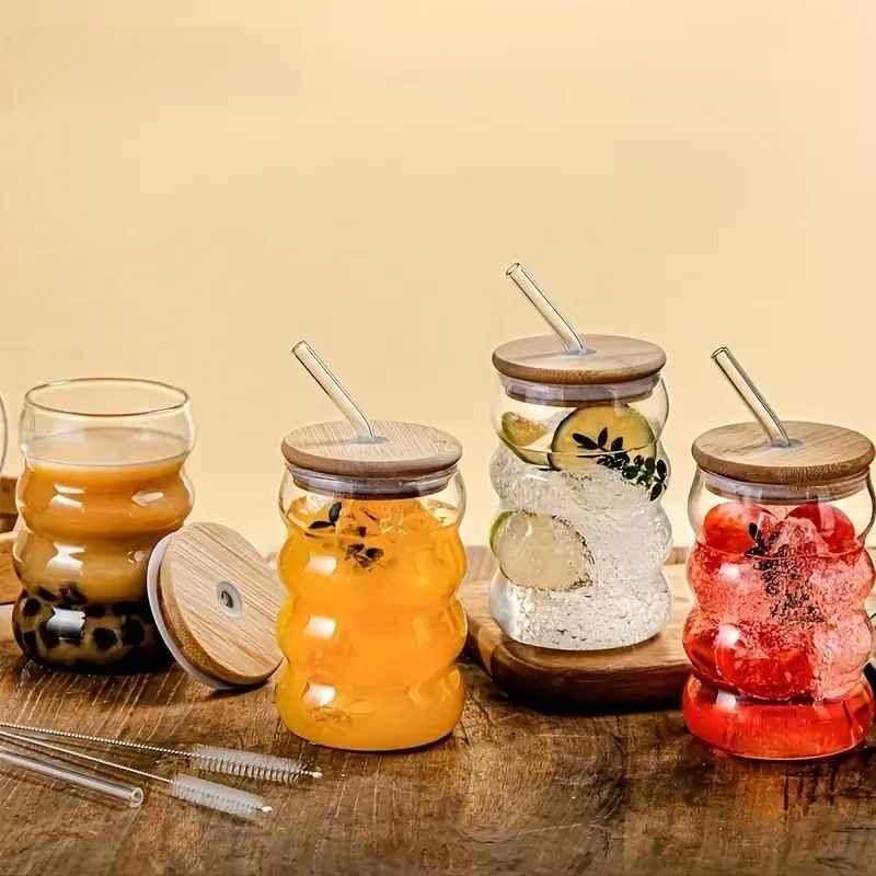 Wave Shape Glass with Wooden Cap – Pack of 1 | Stylish Drinkware | NISHU Superstores