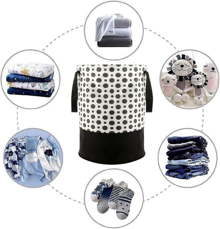 Round Canvas Laundry Bag – 45L Black & White Polka Dot | Foldable & Stylish | NISHU Superstores