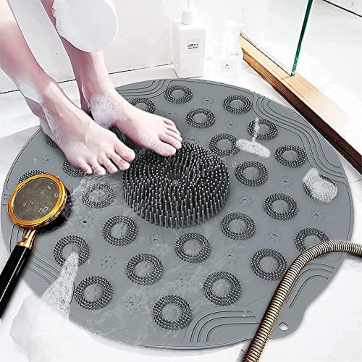 Shower Foot Scrubber & Massager Pad (Pack of 1) – Non-Slip, Dead Skin Remover with Suction Cups | NISHU Superstores