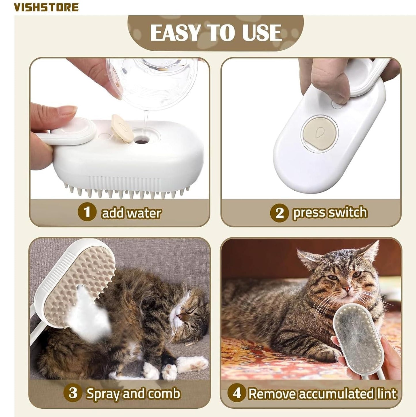 Pet Steam Brush for Dogs & Cats – Gentle Grooming & Fur Detangles | NISHU Superstores