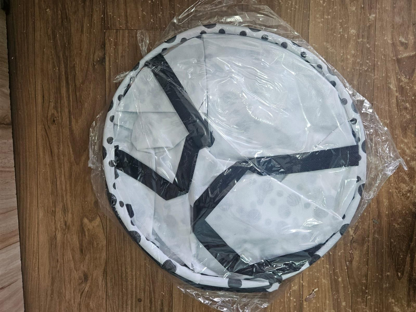 Round Canvas Laundry Bag – 45L Black & White Polka Dot | Foldable & Stylish | NISHU Superstores