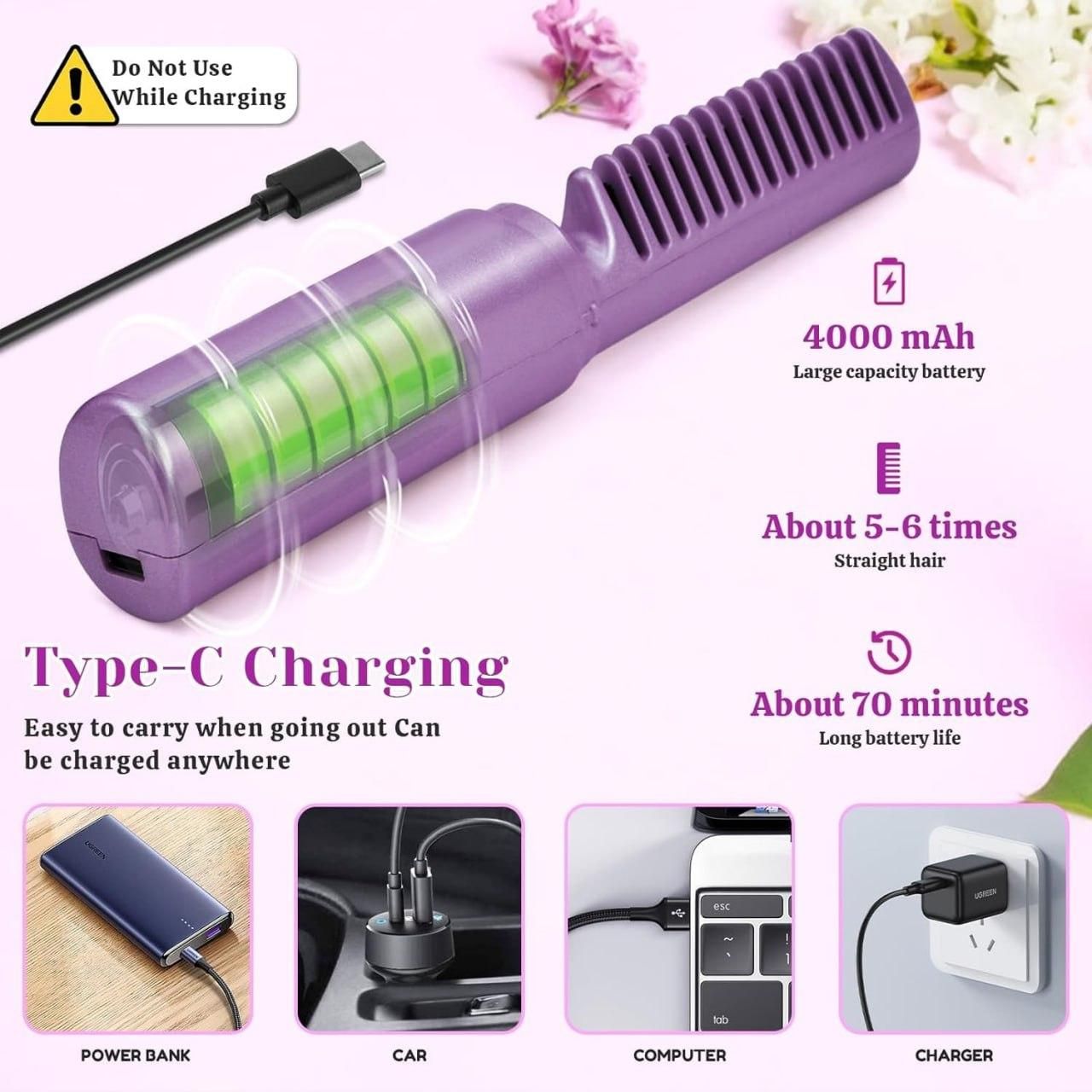 Meneflix Portable Mini Hair Straightener – Cordless Rechargeable Hot Comb | NISHU Superstores