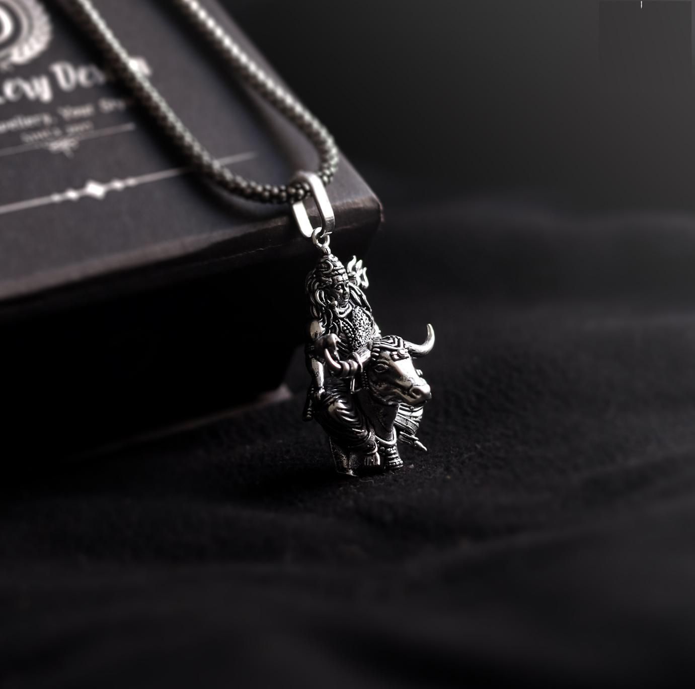 Lord Shiva with Nandi Silver Pendant Chain – Spiritual Divine Jewelry | NISHU Superstores