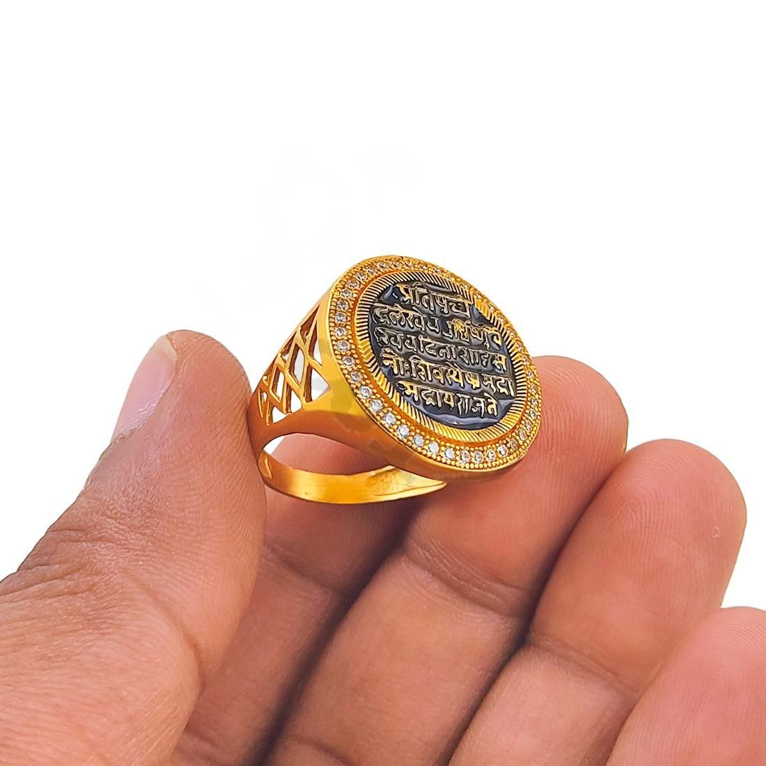 Gold Plated Raj Mudra Finger Ring for Men & Boys – Black Stainless Steel | NISHU Superstores