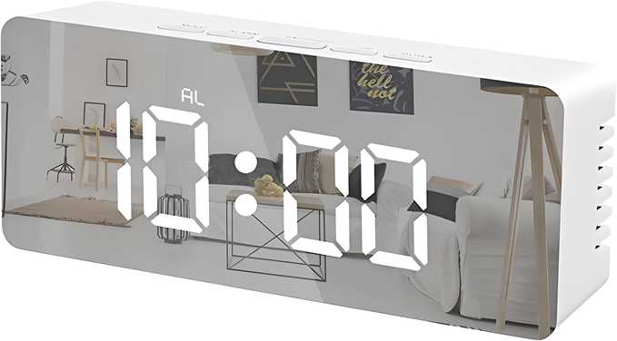 Digital LED Alarm Clock with Mirror Display – Snooze, Dimmer, Battery Support | NISHU Superstores