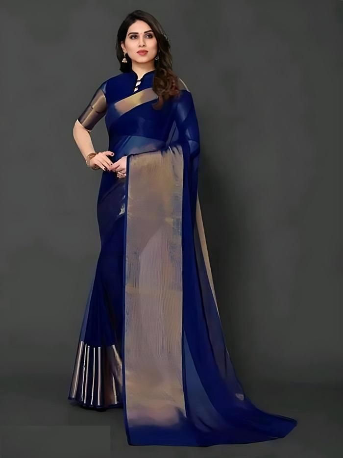 Latest Solid Chiffon Saree with Border – Elegant & Lightweight | NISHU Superstores
