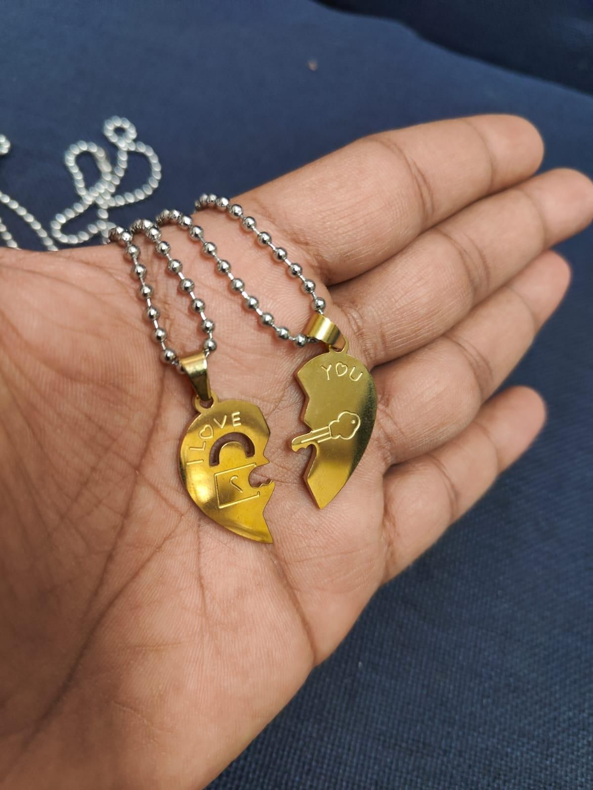Nest Love You Heart Shape Gold Plated Pendant Chain for Couple | NISHU Superstores