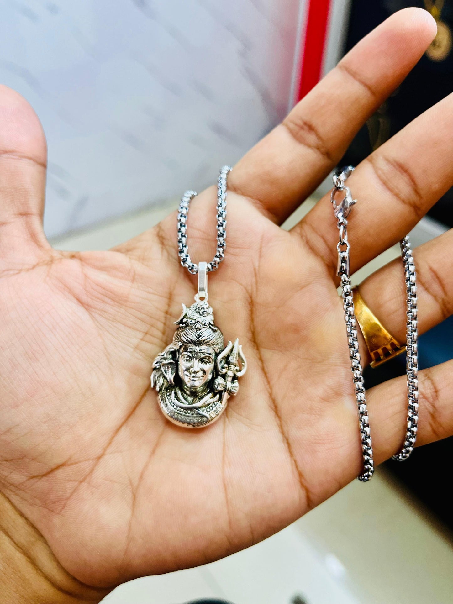 Lord Mahadev Premium Pendant with Chain – Shiva Trishul Damru Necklace | NISHU Superstores