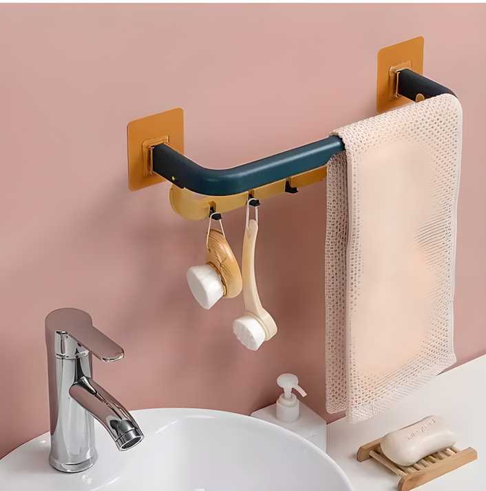 Double Layer Towel Rack with Hooks – Wall Mounted Bathroom Organizer | NISHU Superstores