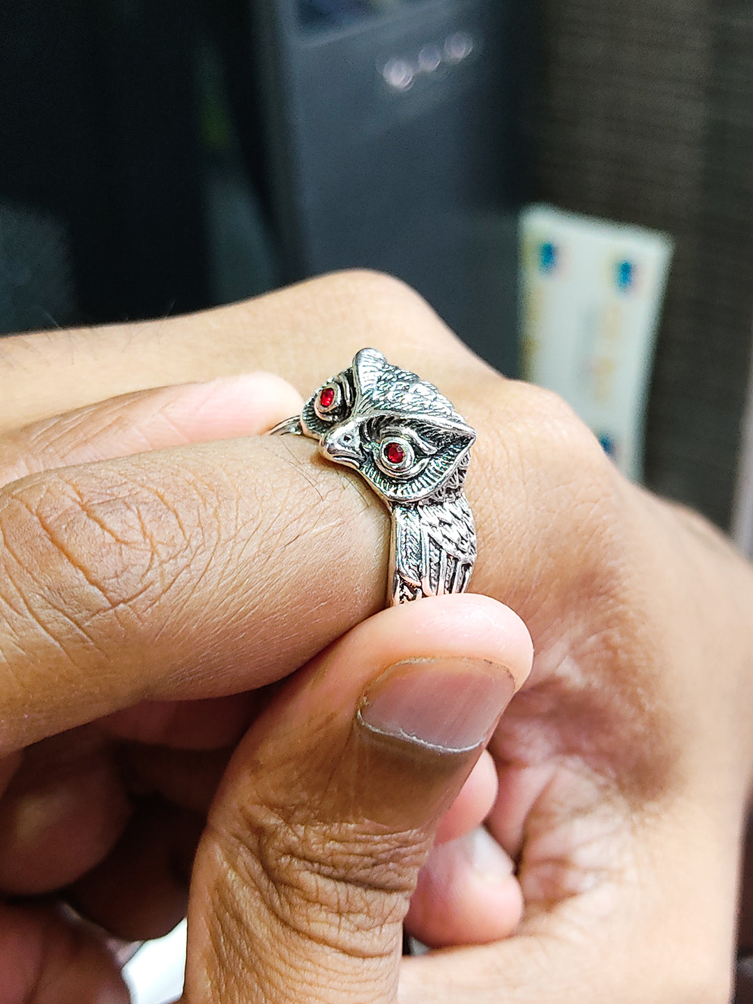 Saizen Silver Owl Face Ring for Men | Stylish Men’s Jewelry | NISHU Superstores