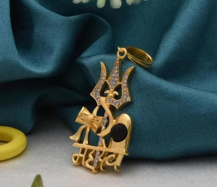 Gold Plated Mahadev Damru Pendant with Chain – Spiritual Jewelry | NISHU Superstores