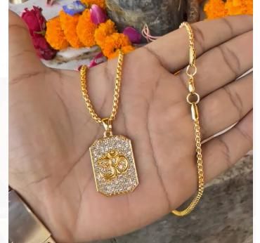 Gold Plated Om Diamond Pendant with Chain – Spiritual & Elegant | NISHU Superstores