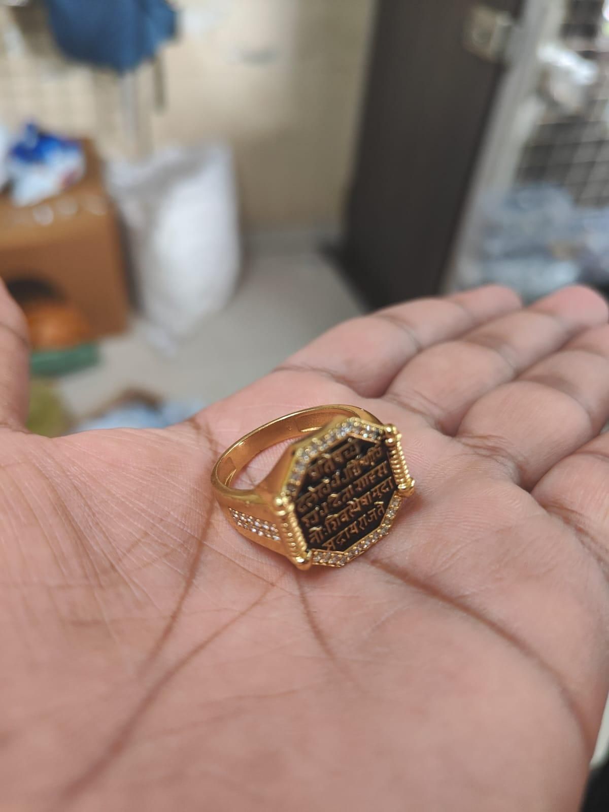 Gold Plated Raj Mudra Finger Ring for Men & Boys – Black Stainless Steel | NISHU Superstores
