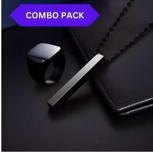 Saizen Black Vertical Bar Pendant with Ring | Men’s Jewelry | NISHU Superstores