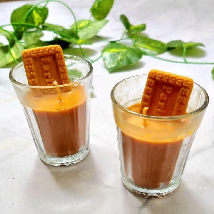 Chai Glass with Parle G Candle – Pack of 3 Unique Decorative Candles | NISHU Superstores