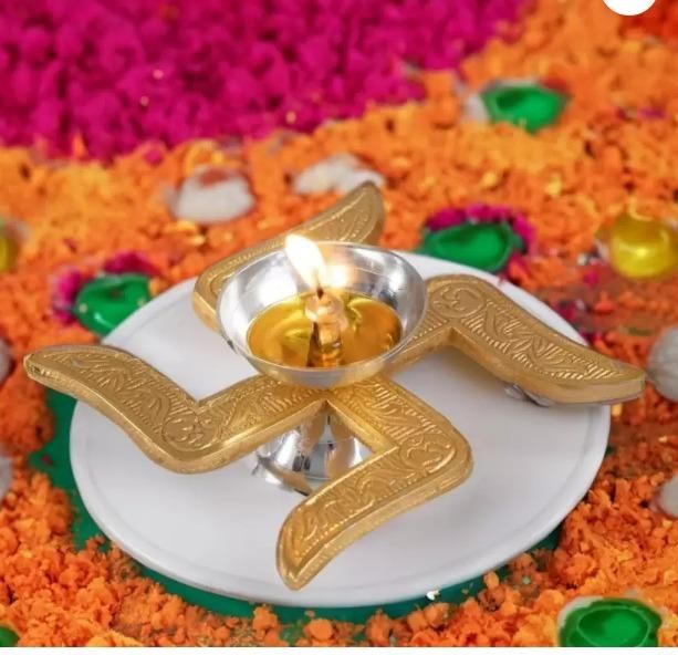 Brass Swastik Diya – Traditional Decorative Oil Lamp for Puja & Festivals | NISHU Superstores