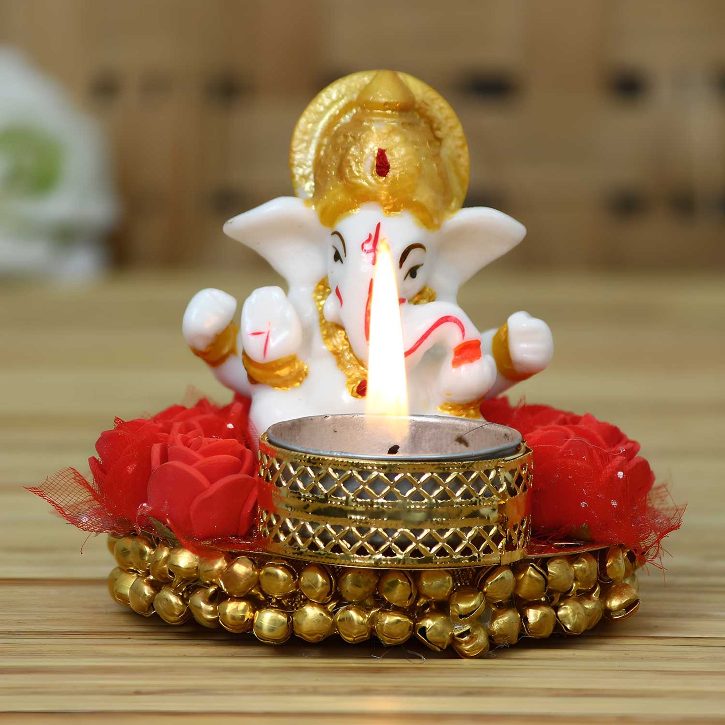eCraftIndia Ganesha Idol on Decorative Plate with Tea Light Holder – Festive Home Décor | NISHU Superstores