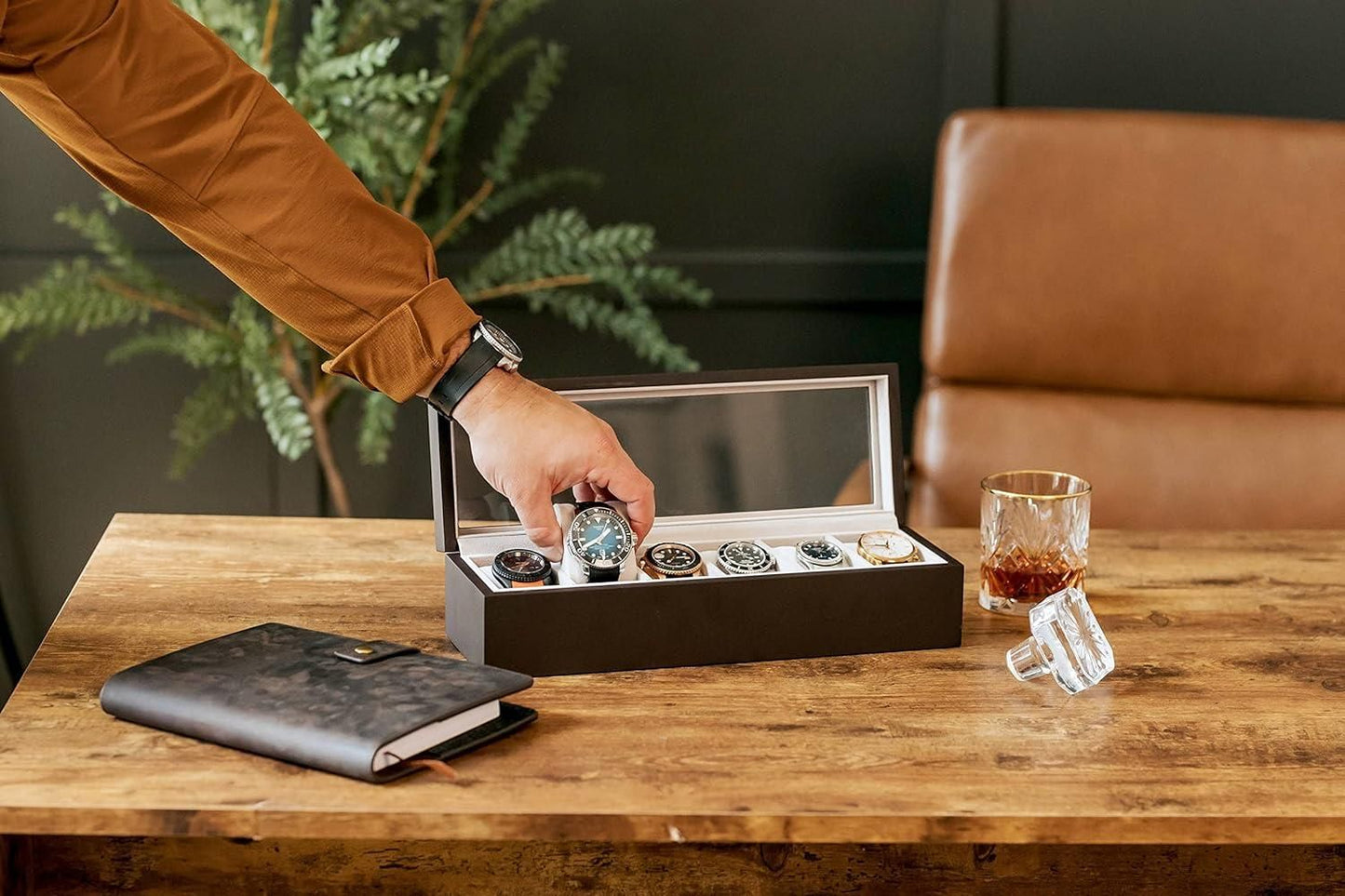 Wood Watch Box Organizer with Glass Display – Elegant Storage Case for Watches | NISHU Superstores