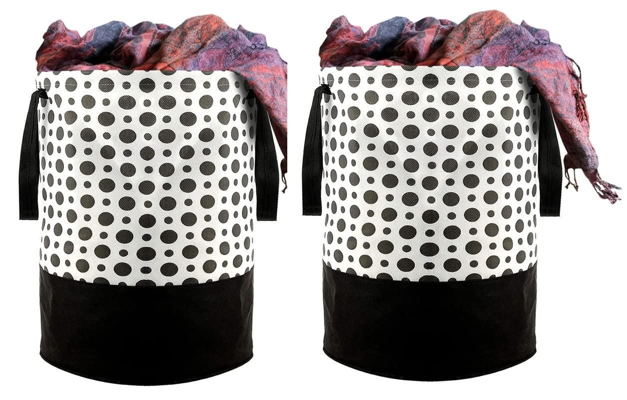Round Canvas Laundry Bag – 45L Black & White Polka Dot | Foldable & Stylish | NISHU Superstores