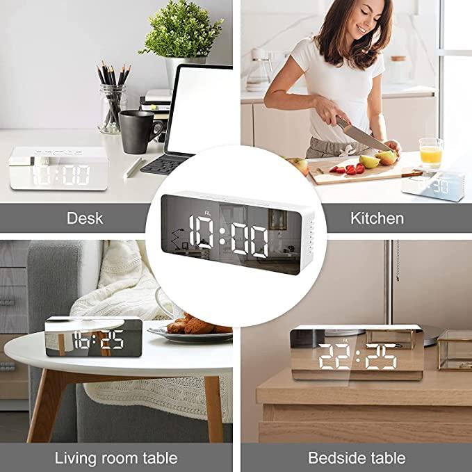Digital LED Alarm Clock with Mirror Display – Snooze, Dimmer, Battery Support | NISHU Superstores