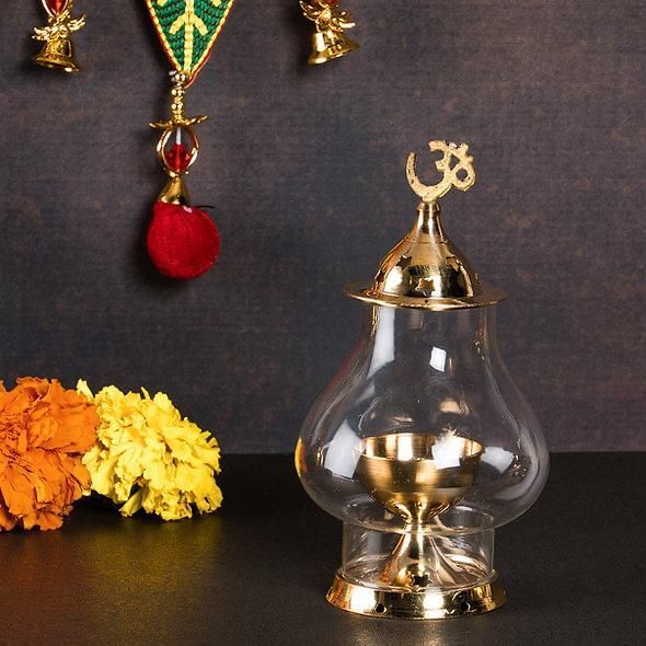 Brass Akhund Diya with Borosilicate Glass – Puja Oil Lamp for Home & Temple | NISHU Superstores