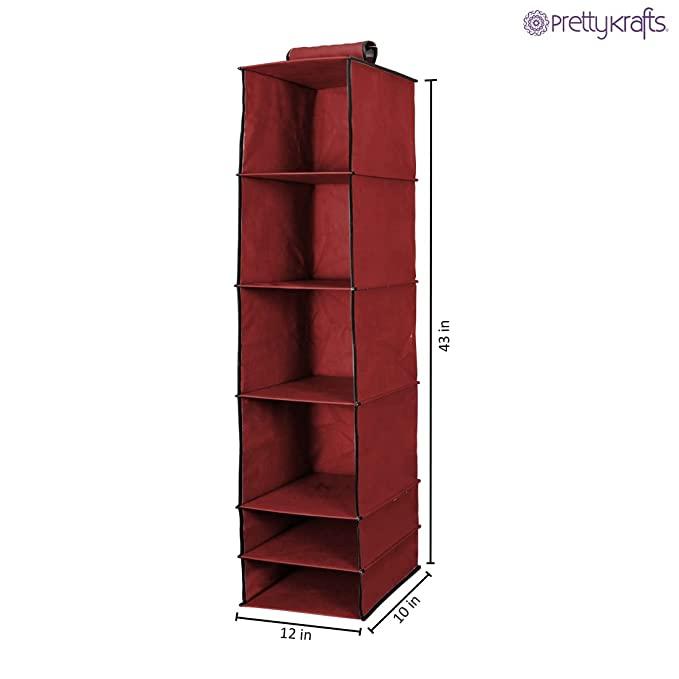 6-Shelves Foldable Hanging Wardrobe Organizer – Maroon Storage Solution | NISHU Superstores