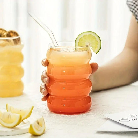 Wave Shape Glass with Wooden Cap – Pack of 1 | Stylish Drinkware | NISHU Superstores
