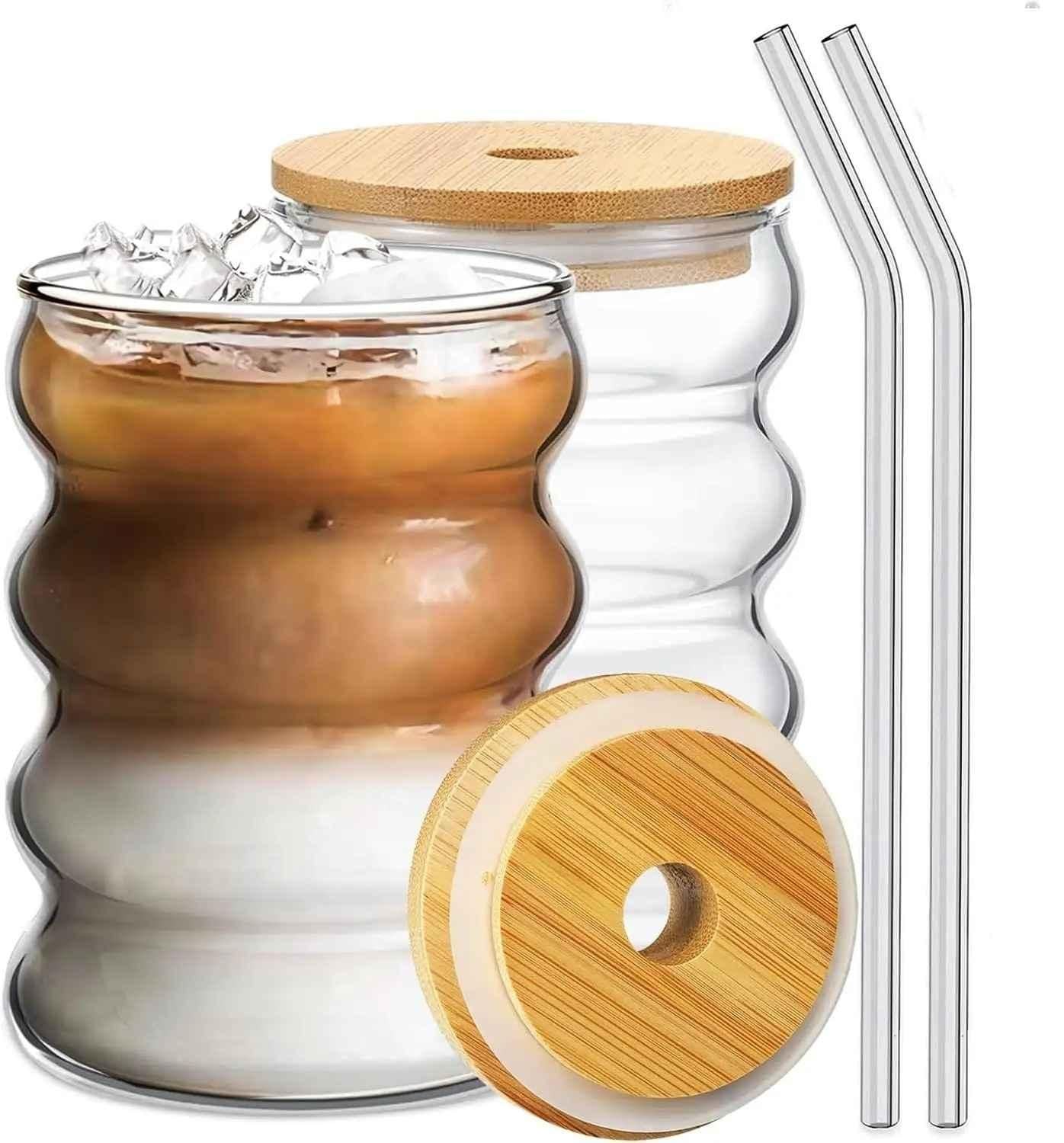 Wave Shape Glass with Wooden Cap – Pack of 1 | Stylish Drinkware | NISHU Superstores