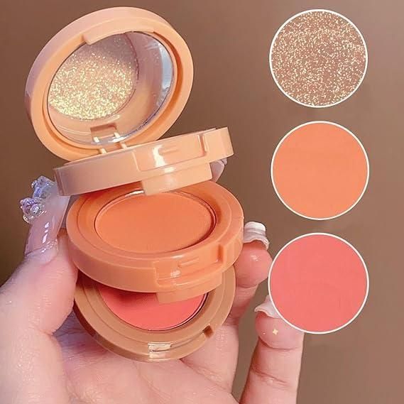 3-in-1 Face Blusher & Highlighter – Mini Compact Travel-Friendly Palette | NISHU Superstores