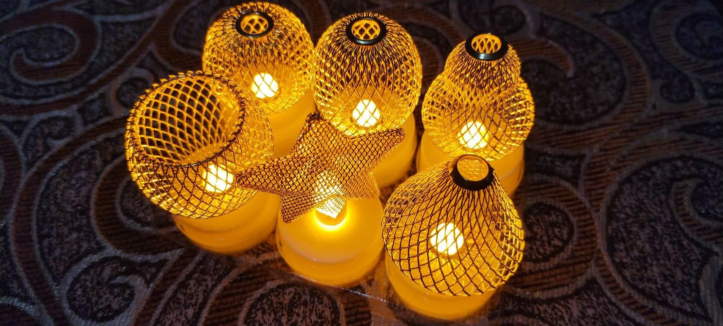 Golden Net LED Tealight Candle Lanterns – Star Design (6 pcs) | NISHU Superstores
