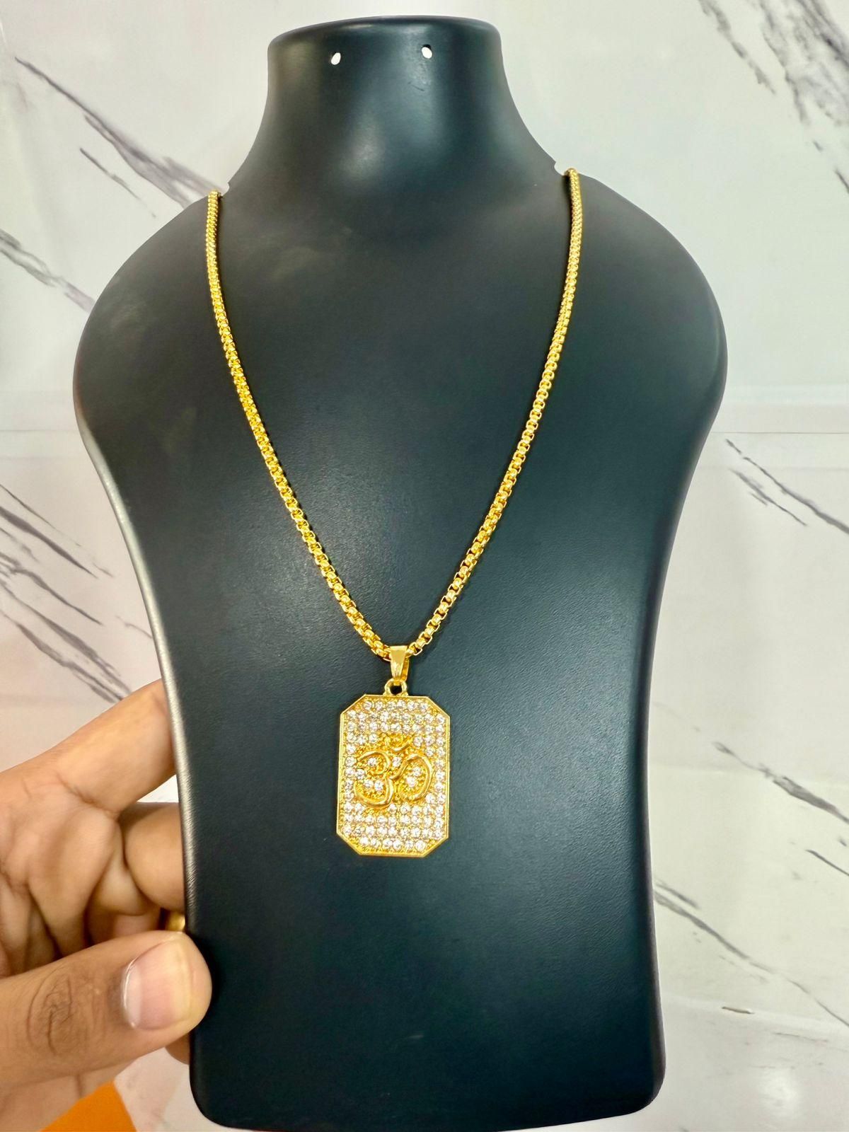 Gold Plated Om Diamond Pendant with Chain – Spiritual & Elegant | NISHU Superstores