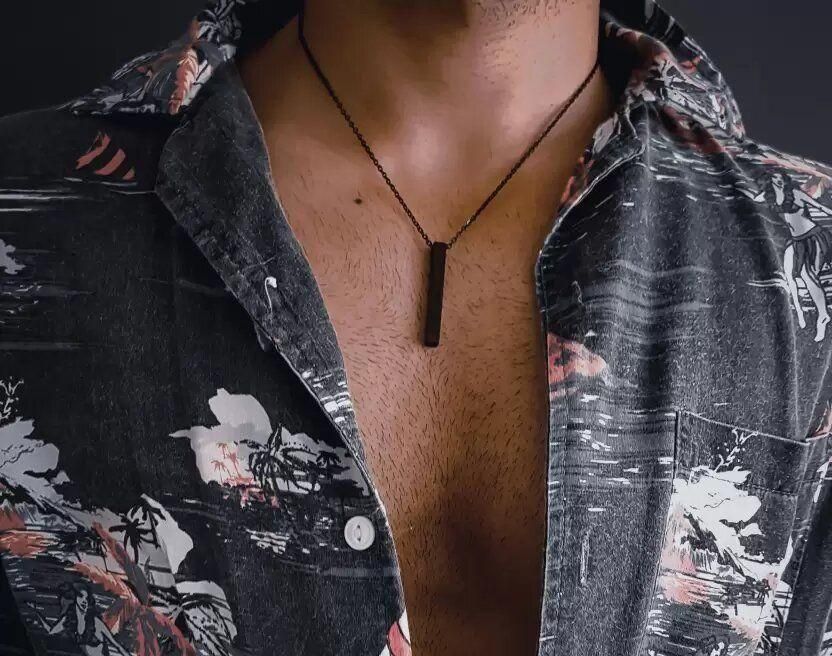 Saizen Black Vertical Bar Pendant with Ring | Men’s Jewelry | NISHU Superstores
