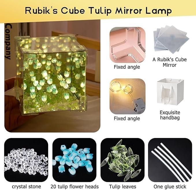 Tulip Cube Mirror Lamp – 3D Illusion LED Night Light | NISHU Superstores